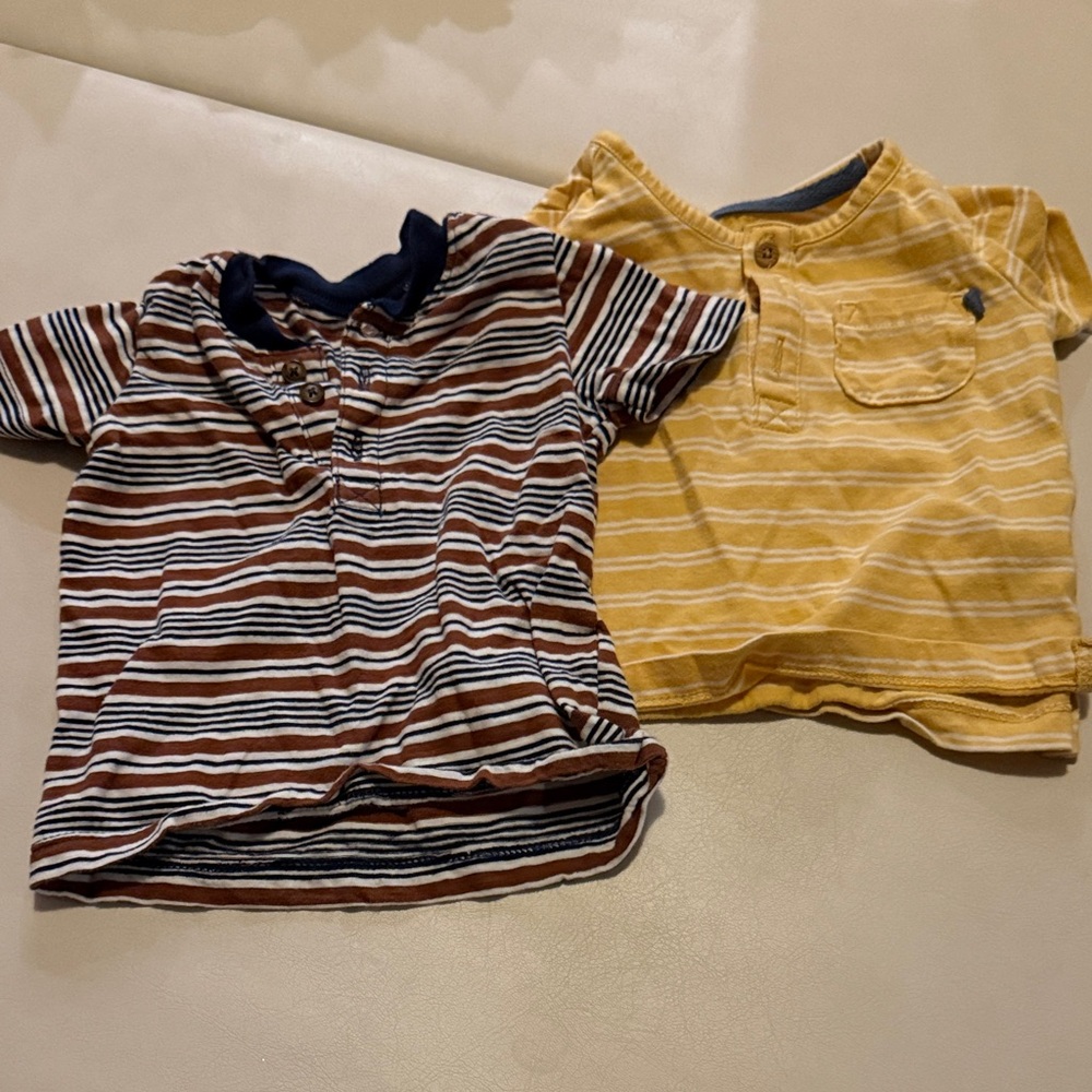 Carters Striped Shirts Set of 2-Brown and Yellow
